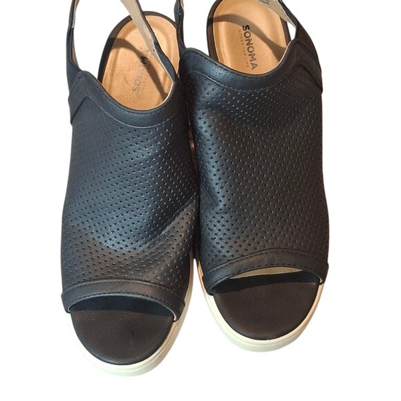 Sonoma Shoes - Sonoma Black Leather Wedge Sandals Size 8